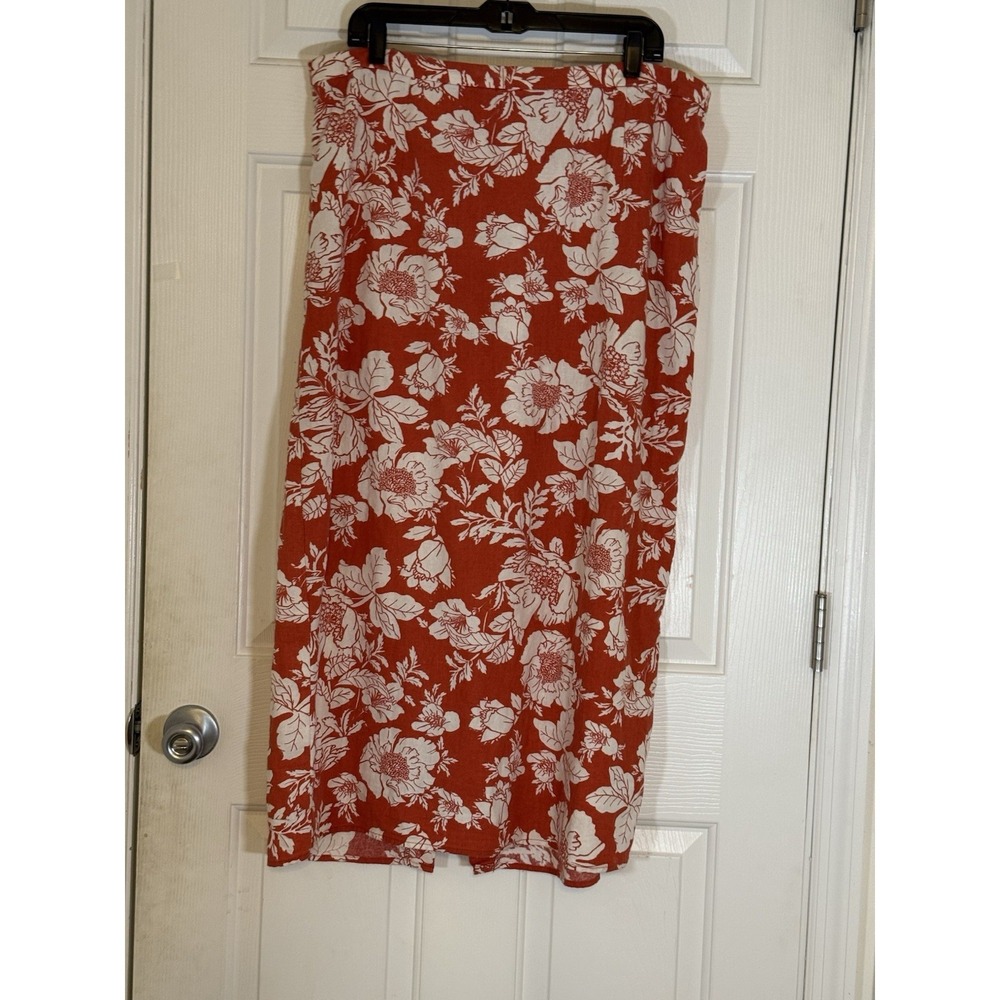 Old Navy Red & WhiteFloral Linen Blend Maxi Skirt Size xl Coastal Summer Resort